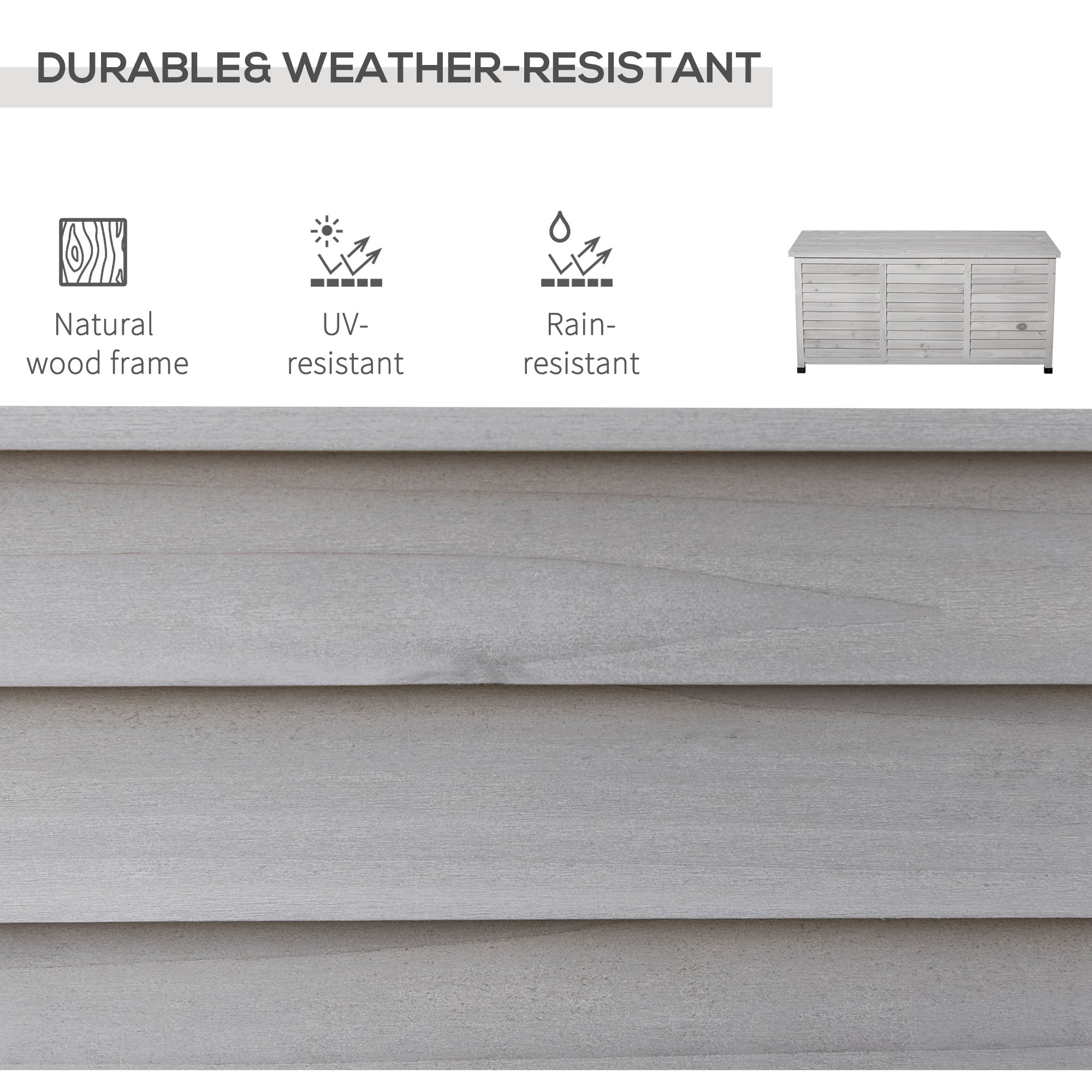 75 Gallon Wooden Deck Box, Outdoor Storage Container with Aerating Gap & Weather-Fighting Finish, Grey