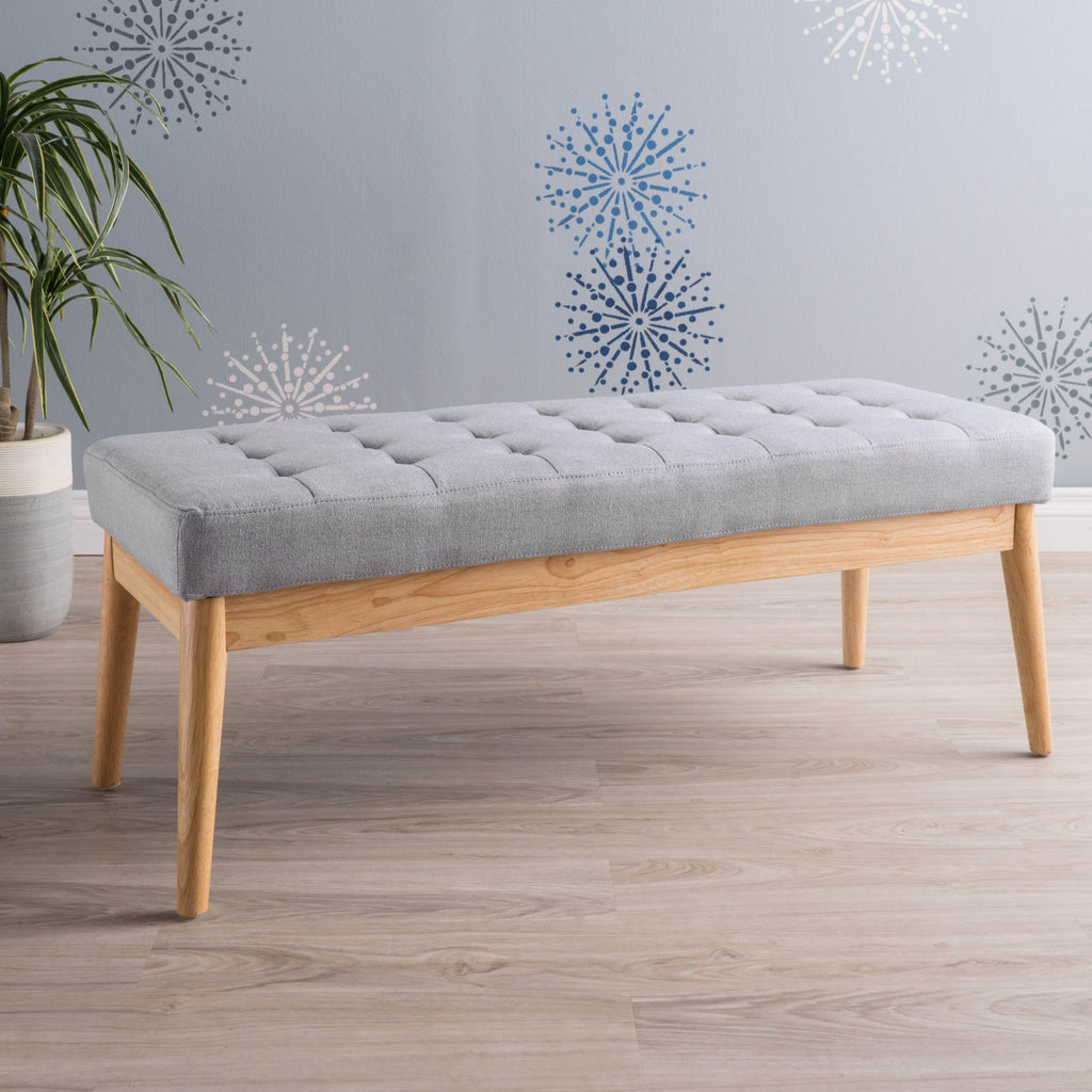 Fabric Ottoman with Cushioned Top, Sturdy Frame, and Space-Saving Design, 43.5" L x 15.75" W x 17" H, Light Gray