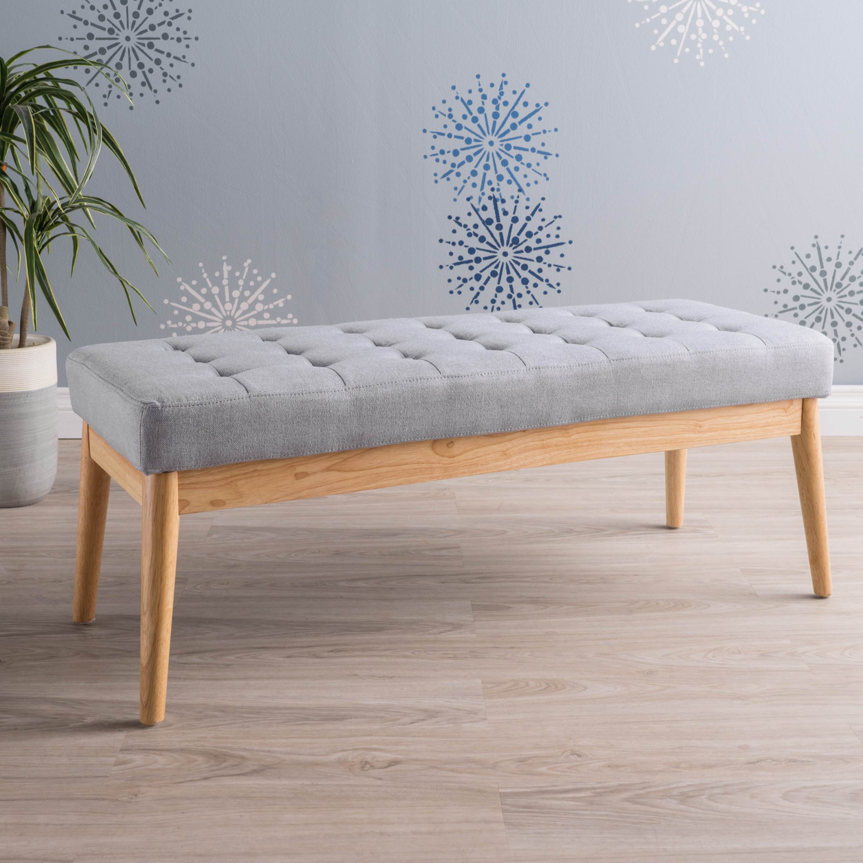 Fabric Ottoman with Cushioned Top, Sturdy Frame, and Space-Saving Design, 43.5" L x 15.75" W x 17" H, Light Gray