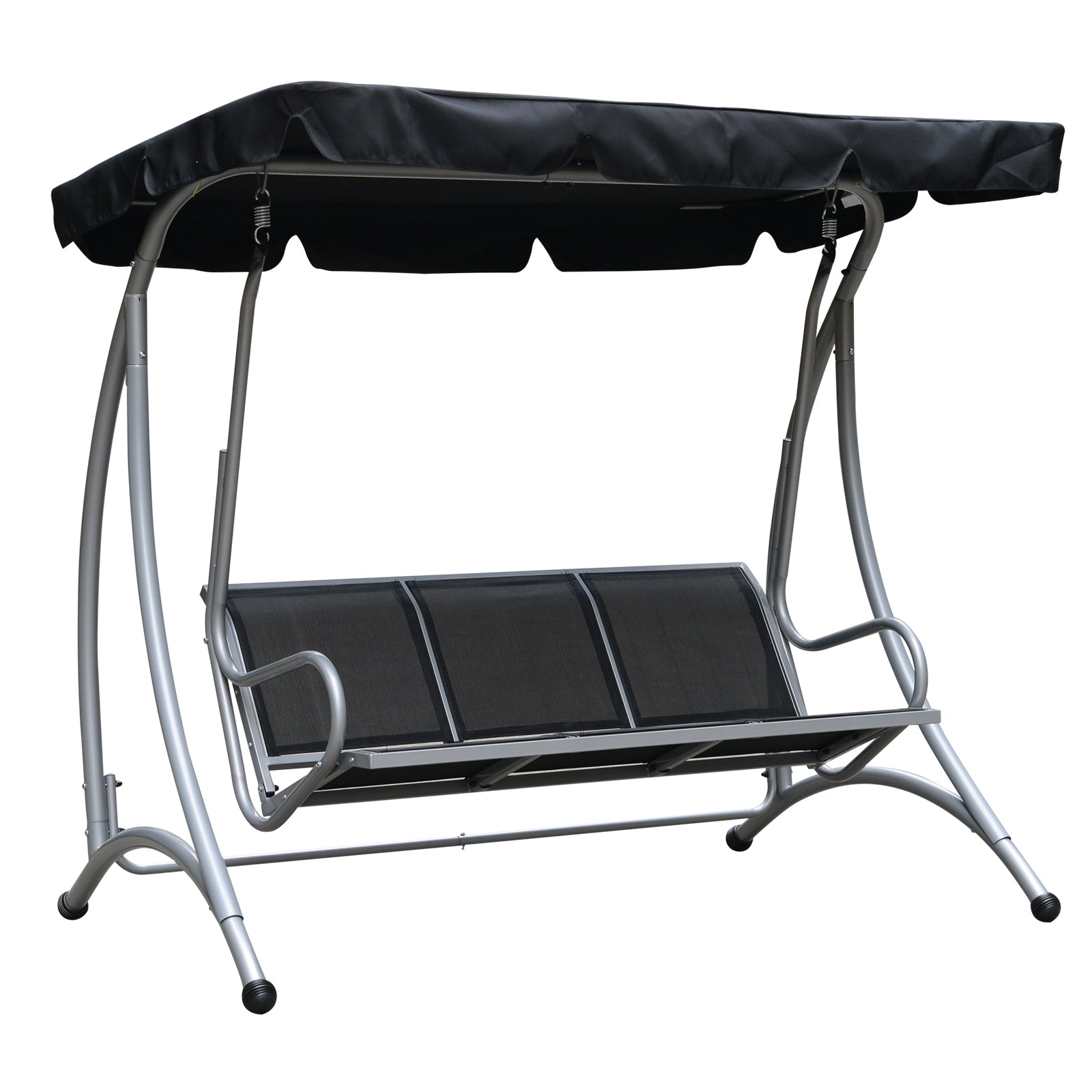 3-Seat Outdoor Porch Swing Chair, Patio Swing Glider with Adjustable Canopy, Breathable Seat, and Steel Frame for Garden, Poolside, Backyard, Black