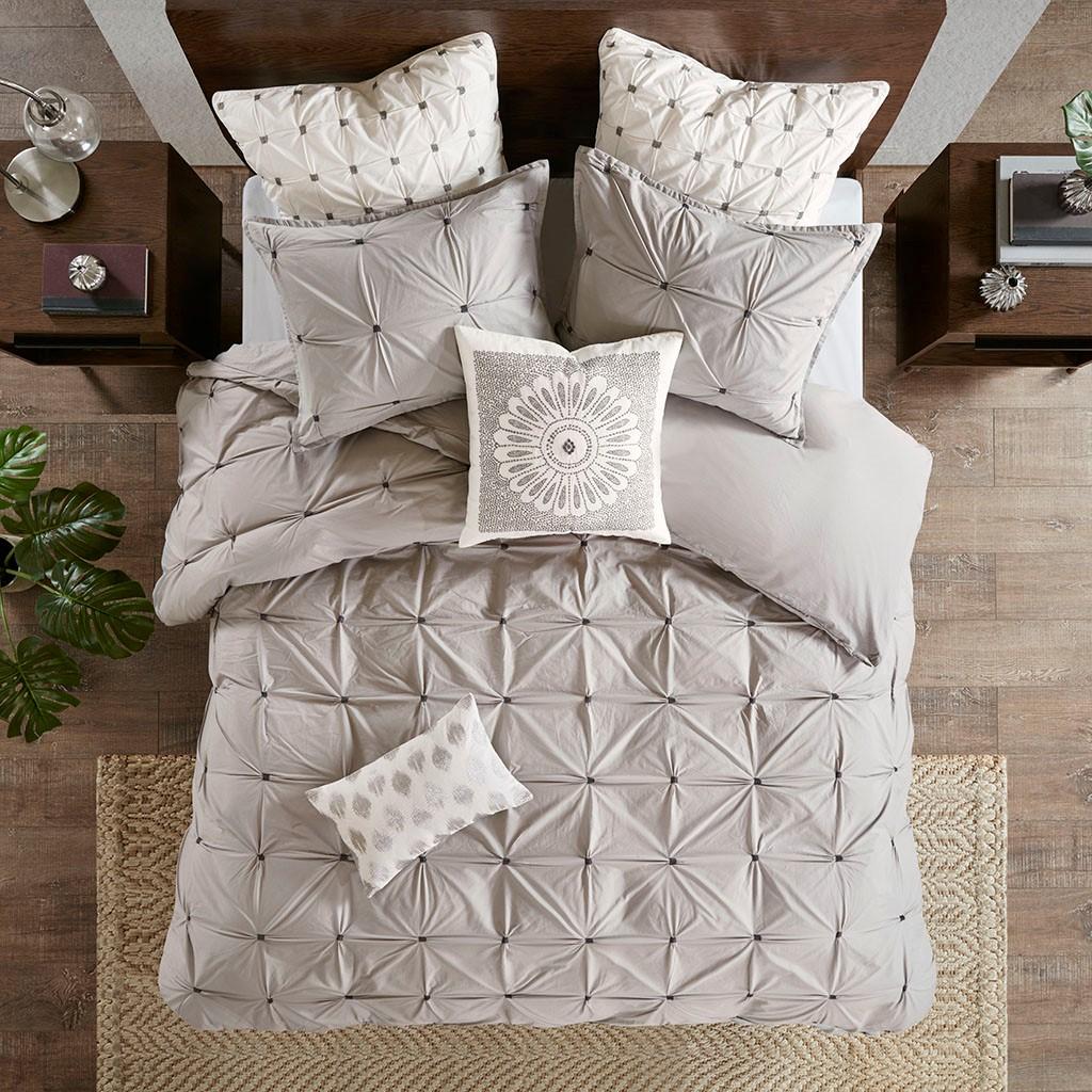 Cotton Embroidered Decorative Square Pillow with Metallic Medallion Design, Hypoallergenic Filling, Removable Cover, 20" L x 20" W x 5" H, Gray