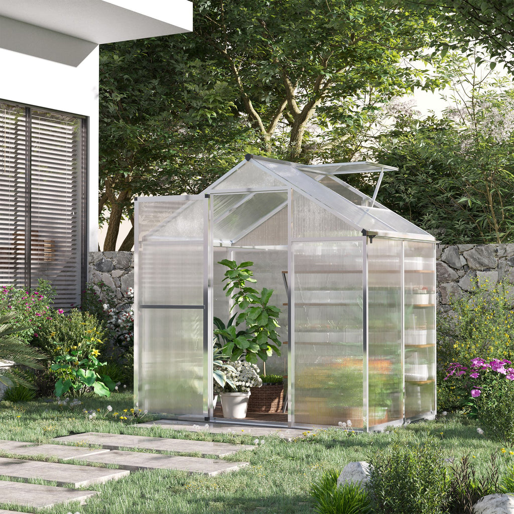 4' L x 6' W Walk-In Polycarbonate Greenhouse with Roof Vent,Greenhouse for Winter