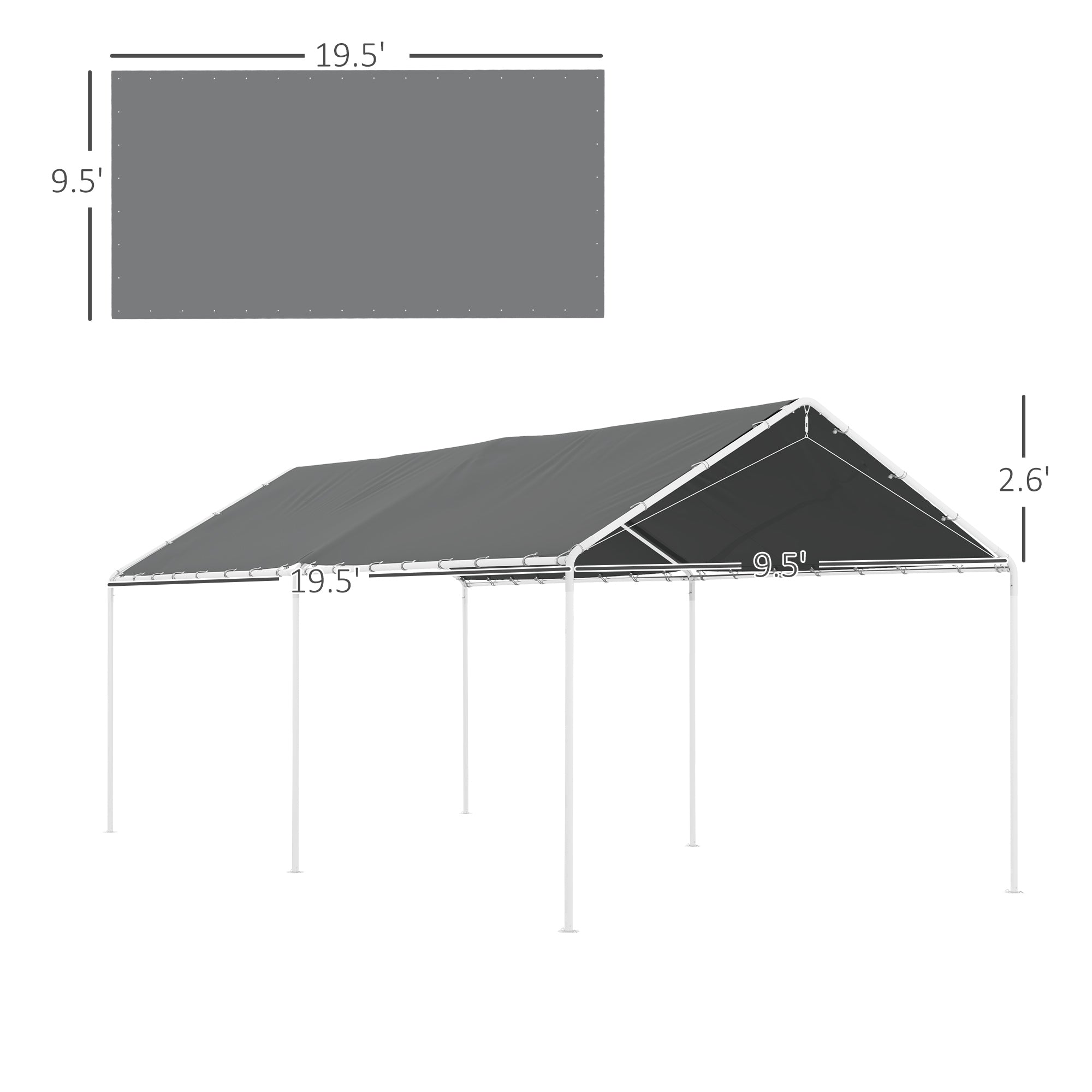 10 x 20ft Carport Roof, UV Resistant Canopy Replacement Cover with Ball Bungee Cords, Dark Gray
