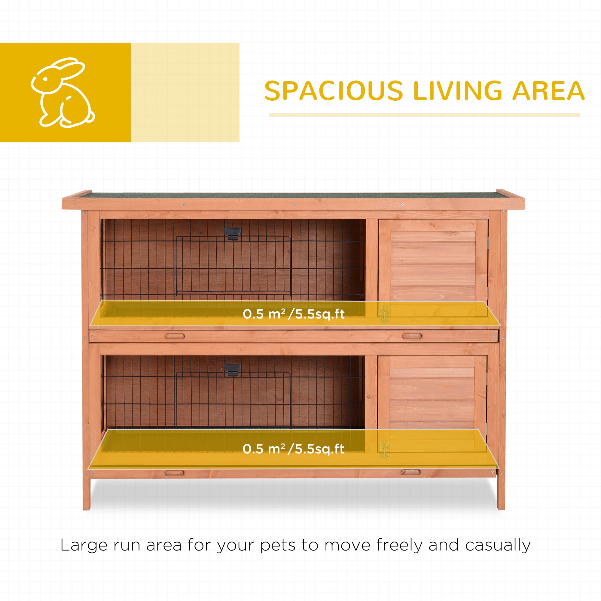 54" 2-Story Large Rabbit Hutch Bunny Cage Wooden Pet House Small Animal Habitat Lockable Doors, Tray, Roof, Orange
