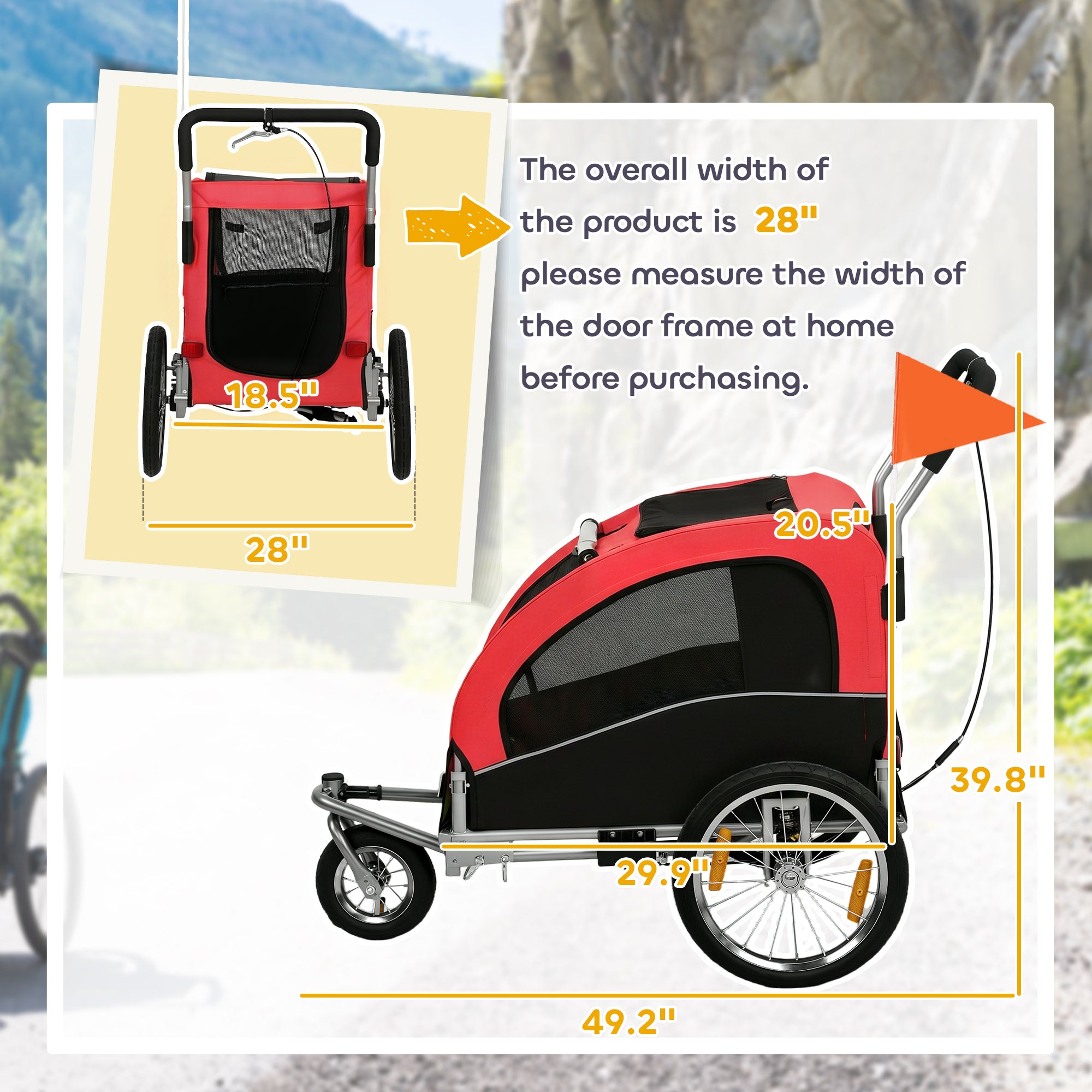 2 in 1 Dog Bike Trailer, Foldable Pet Stroller, Dog Bicycle Trailer with Suspension, for Medium Dogs up to 44 LBS, Red