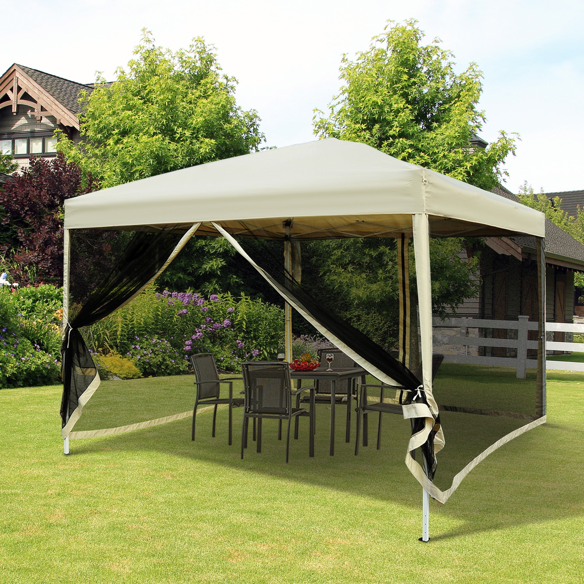 210D Oxford 10' x 10' Pop Up Canopy Tent with Netting, Instant Screen Room House, Tents for Parties, Height Adjustable, with Carry Bag, for Outdoor, Garden, Patio