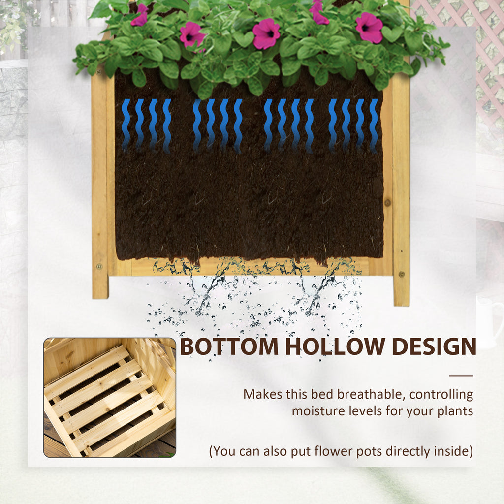 Wooden Raised Garden Bed, Planter with Trellis for Vine Climbing and Vegetables, Herbs and Flowers Growing, Natural