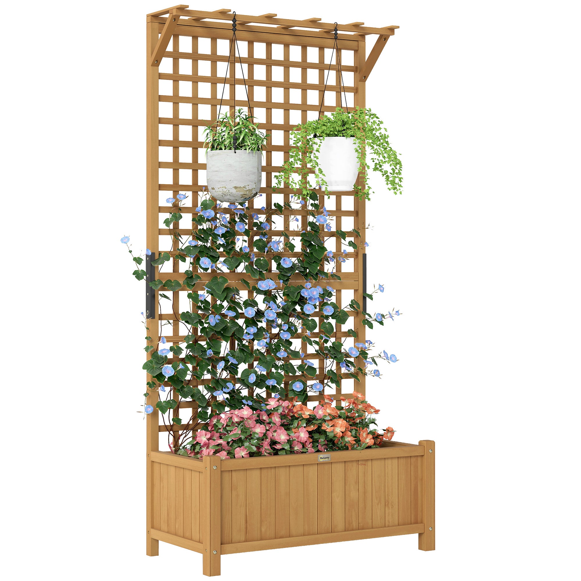 OutsunnyWood Planter with Trellis for Vine Climbing, Raised Garden Bed, Privacy Screen for Backyard, Patio, Yellow