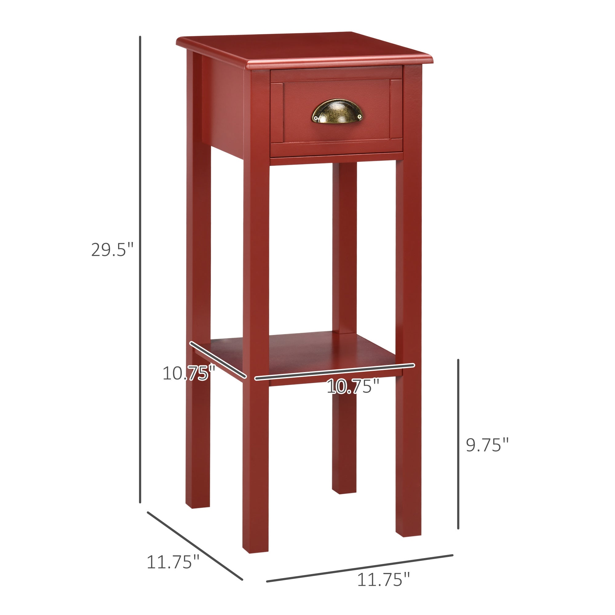 2-Tier Side Table with Drawer and Shelf, End Table for Living Room and Hallway, Red