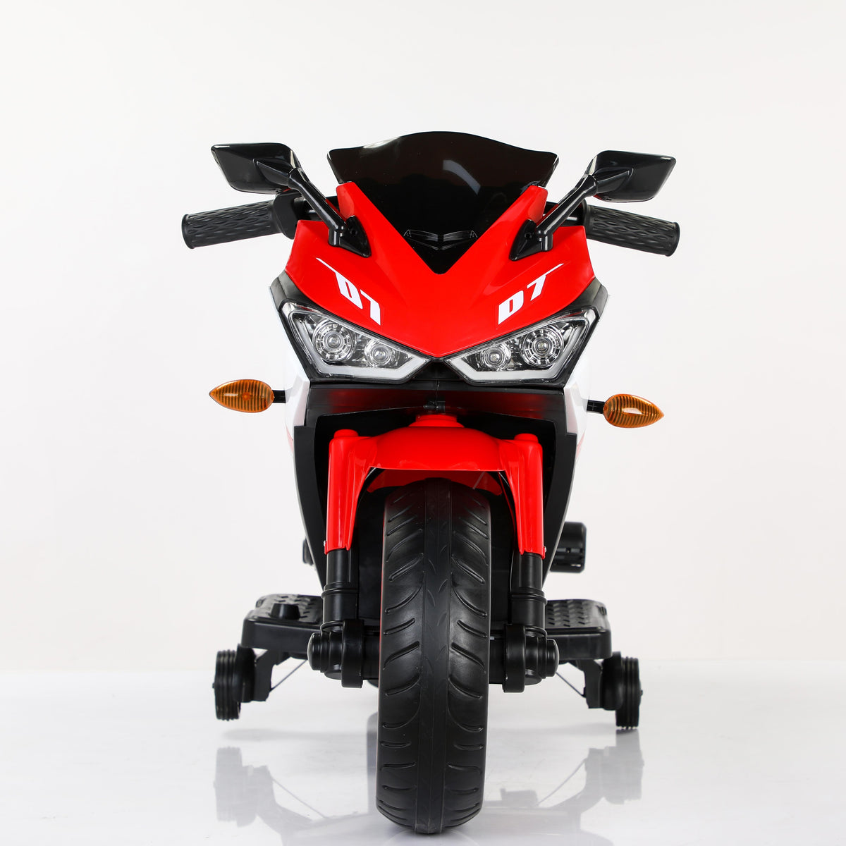12V Kids Electric Ride-On Motorcycle with Training Wheels and Headlight, Motorbike with MP3 and Light-Up Wheels, 46" L x 20" W x 26" H, Red