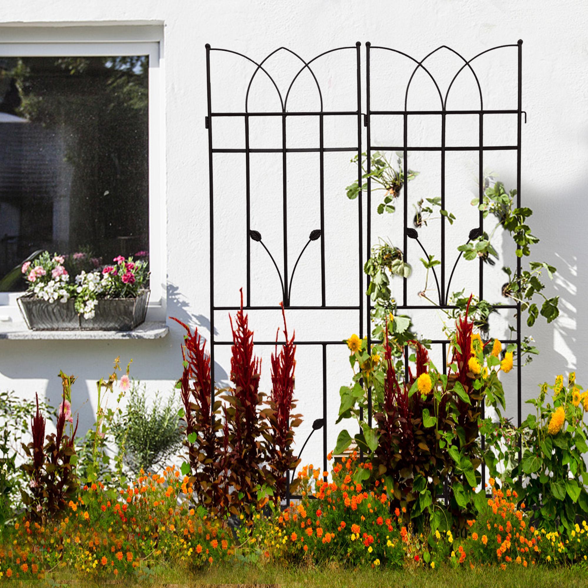 4 Pack Metal Garden Trellis with Rustproof Feature and Sturdy Iron Construction, Climbing Plant Support, Easy Assembly, Black