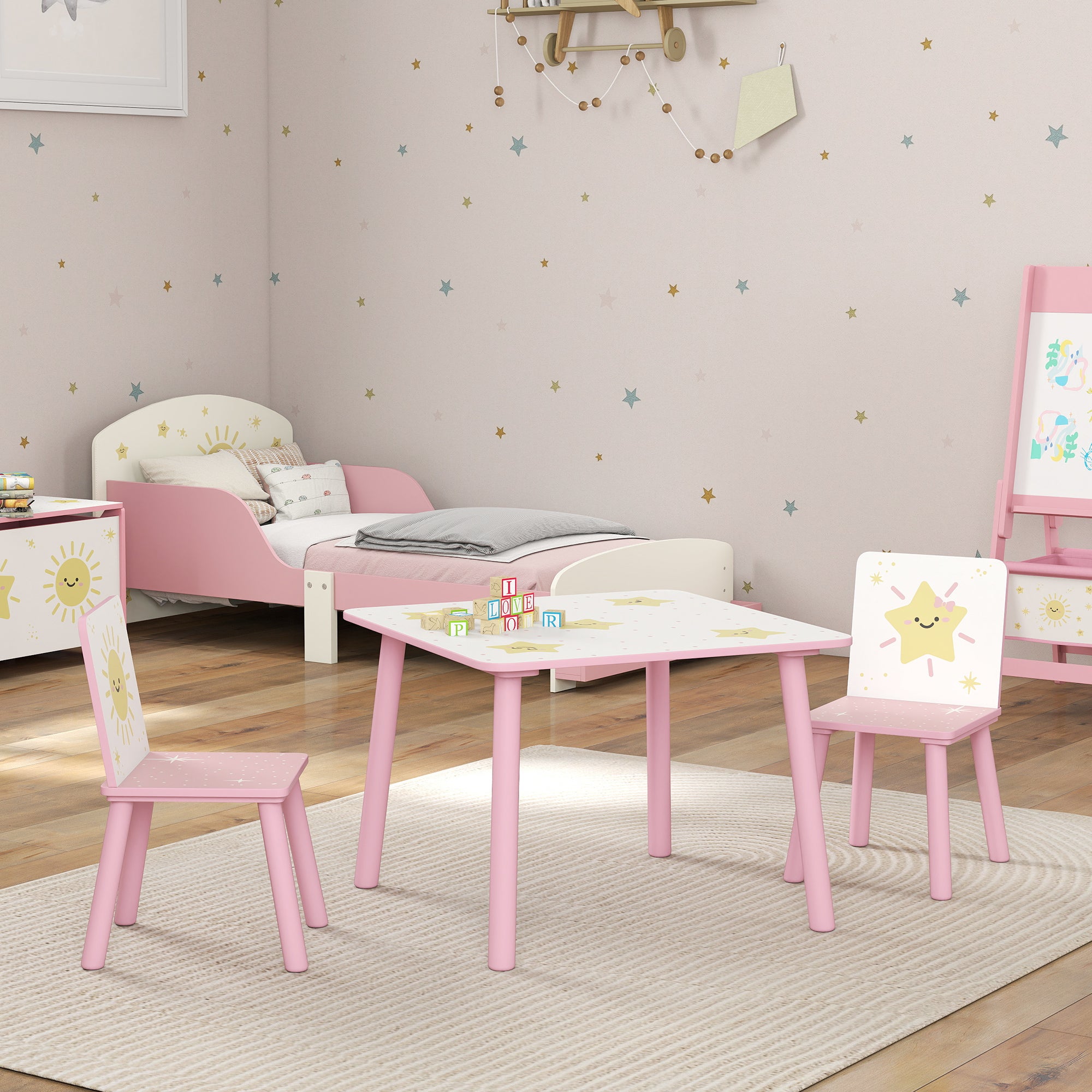 3-Piece Kids Toddler Table and Chair Set Furniture for Boys and Girls Aged 3-8, Bedroom, Nursery, Playroom, Pink