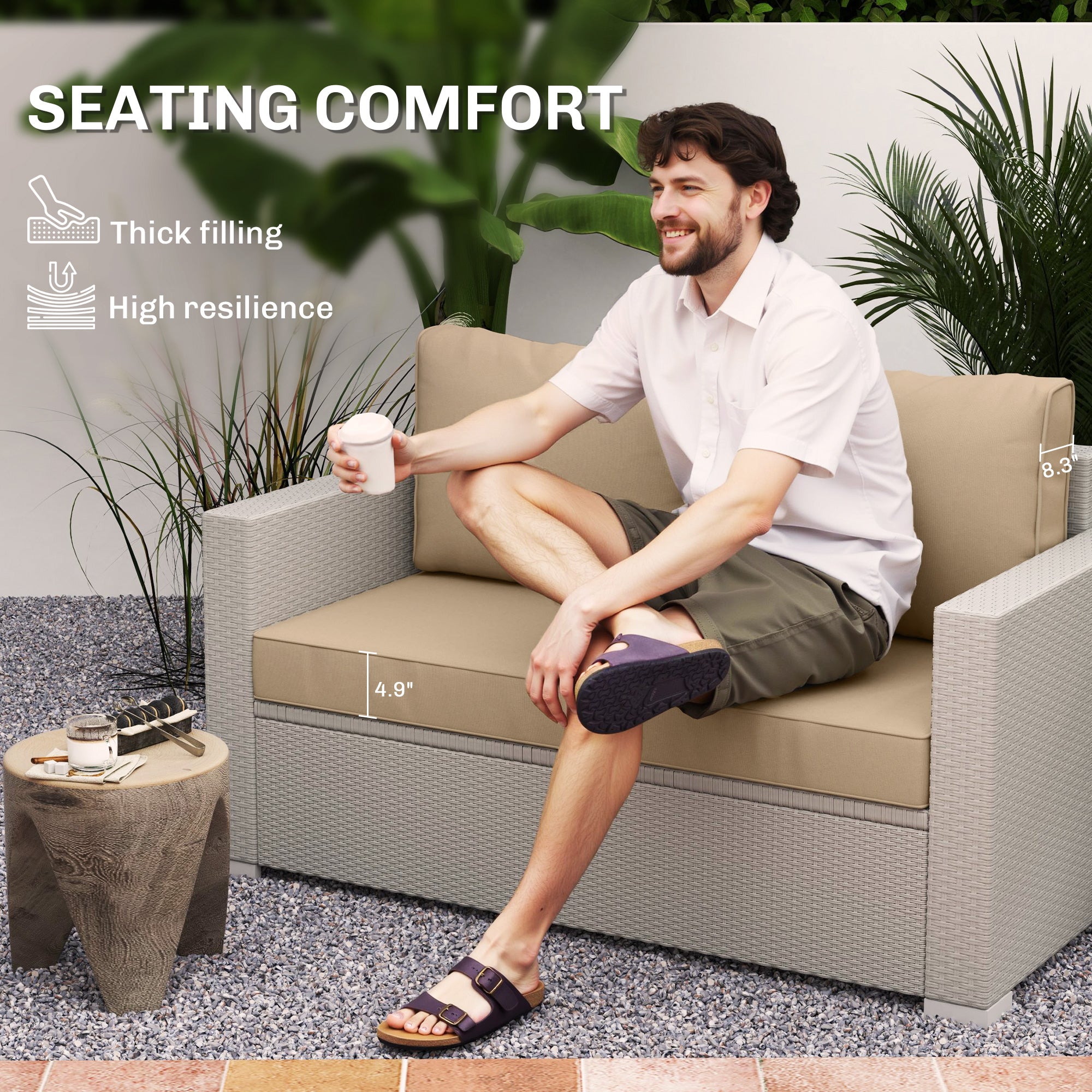 2 Seat Patio Furniture Cushions, 46x26x5 in, Thick Outdoor Loveseat Cushion Set with Removable Cover, Fade-Resistant Replacement Cushions for Outdoor Furniture, Couch, Bench, Swing, Beige