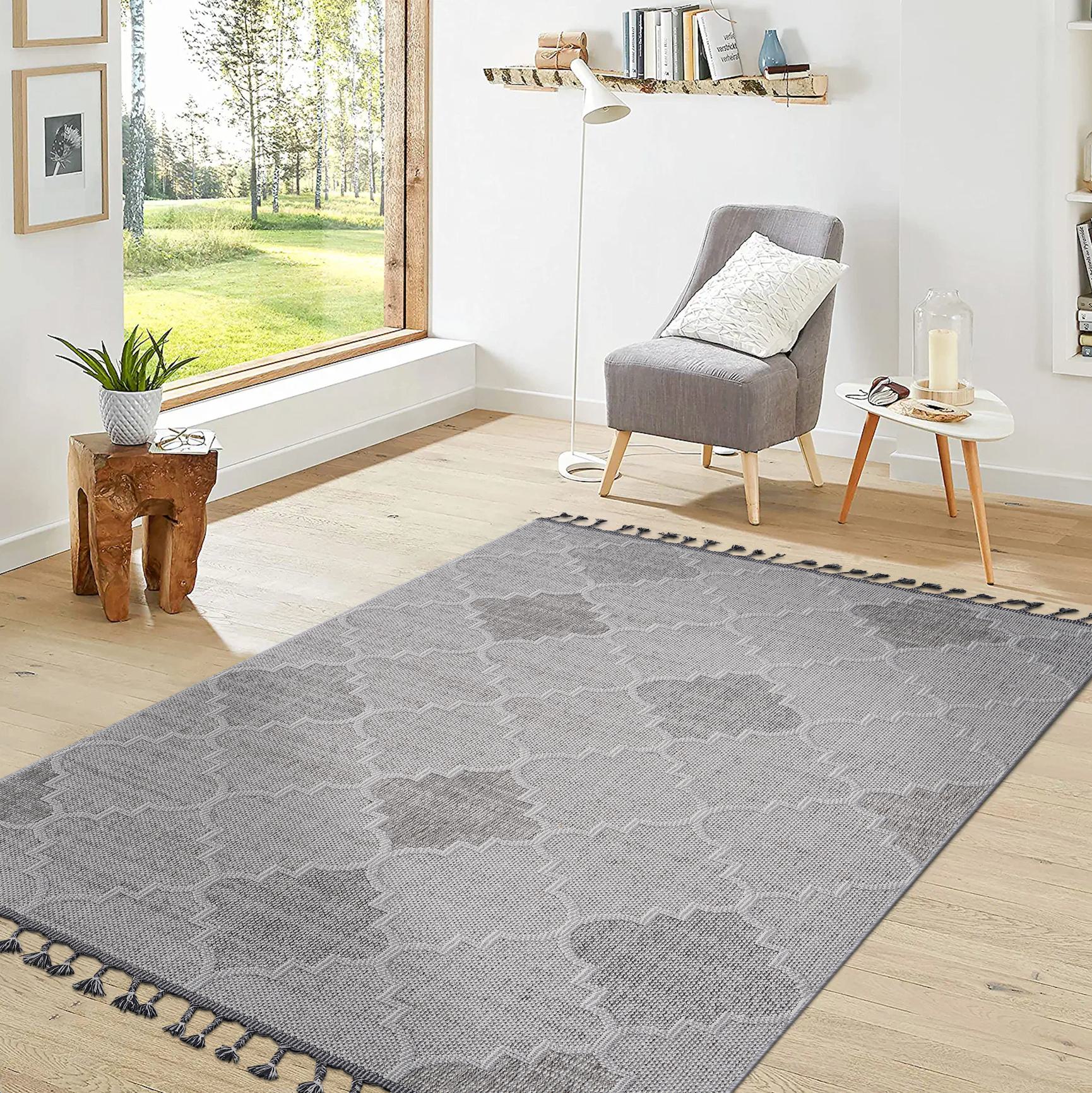 6x9 Stain-Resistant Area Rug with Easy Maintenance, Medium Pile Height, Kid and Pet-Friendly Carpet, 93" L x 79" W x 0.3" H, White+Gray