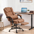 Office Chair with Massage, Pet-Friendly Faux Leather Reclining Desk Chair with Lumbar Support, Footrest, Brown