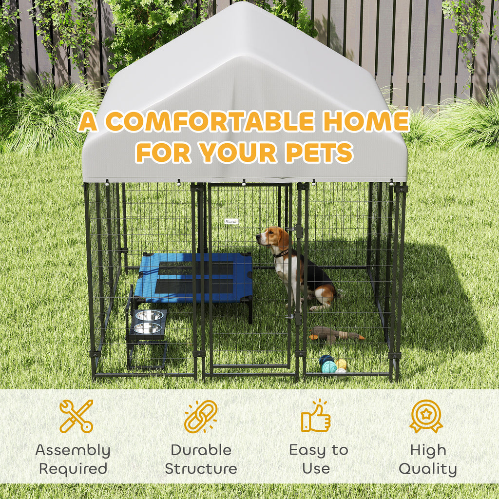 Outdoor Dog Kennel with Roof, 6' x 6' x 6' Heavy Duty Welded Wire Dog Playpen Enclosure with Escape-proof Lock