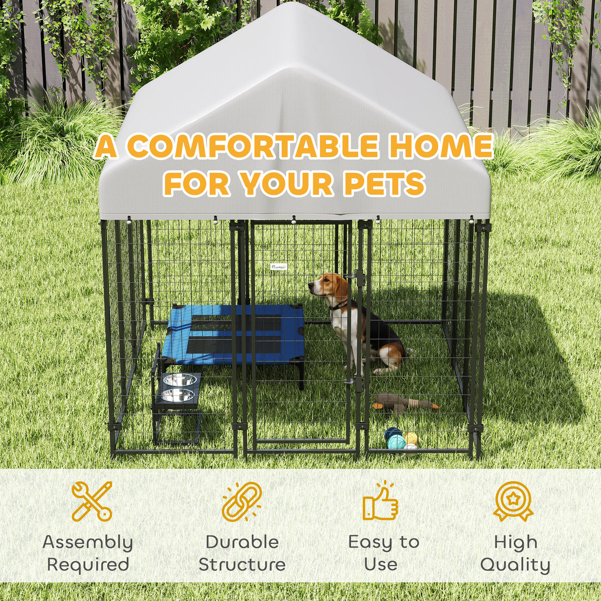 Outdoor Dog Kennel with Roof, 6' x 6' x 6' Heavy Duty Welded Wire Dog Playpen Enclosure with Escape-proof Lock
