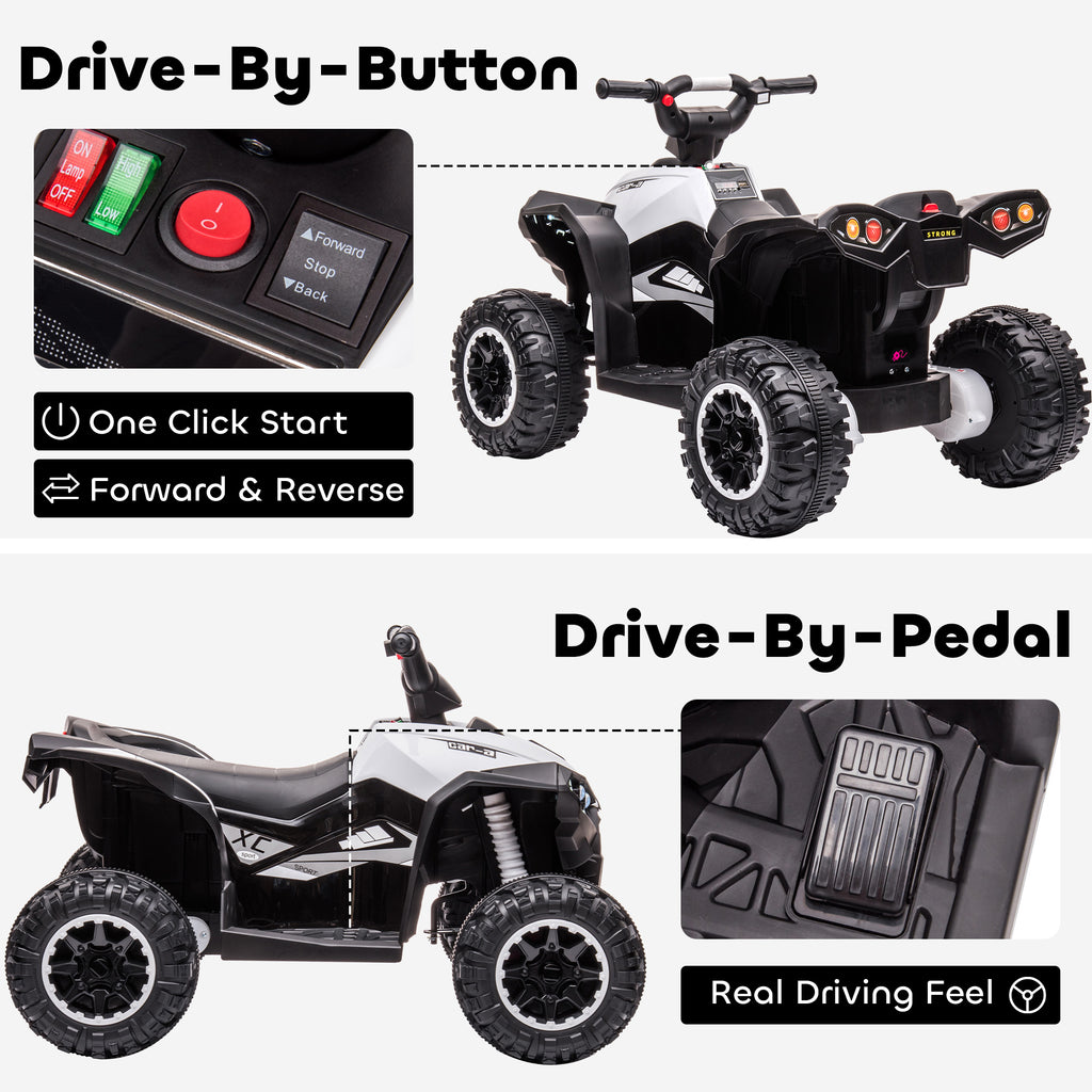 Kids ATV 4 Wheeler, 12V Kids Ride On Toy with Dual Motors, High & Low Speed, Music, Headlights, Up to 3.7 MPH, White