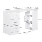 47" Modern Home Office Computer Desk Bookcase Combo Writing Table Workstation with 3 Drawer and Storage Shelf - White