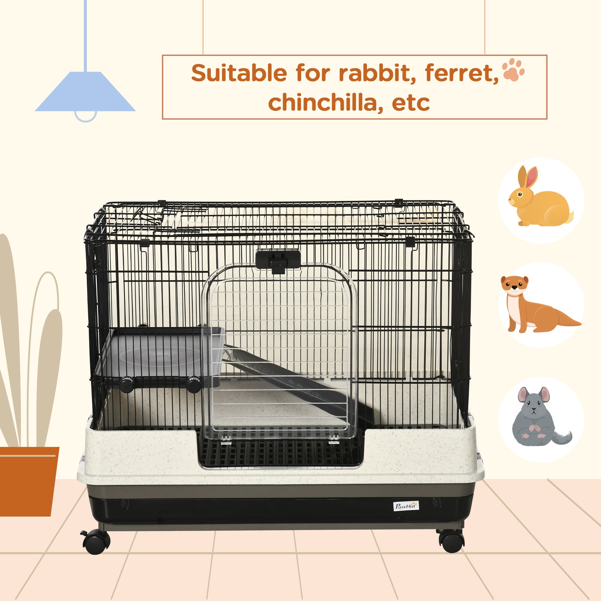 2-tier Compact Platform Rolling Small Animal Rabbit Cage for Hamsters, Chinchillas & Gerbils with a Large Living Space