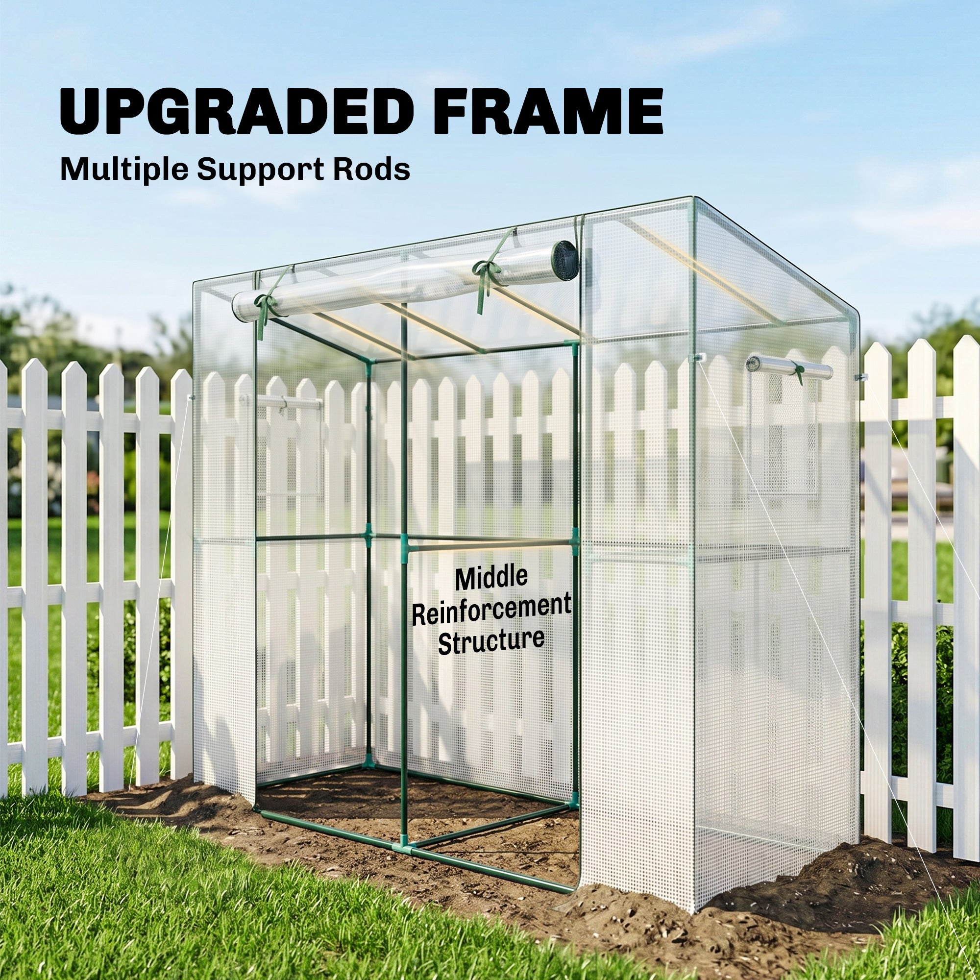 Walk-in Portable Greenhouse Small Greenhouse for Outdoors with UV-resistant PE Cover, 6.6' x 2.5' x 5.6' White
