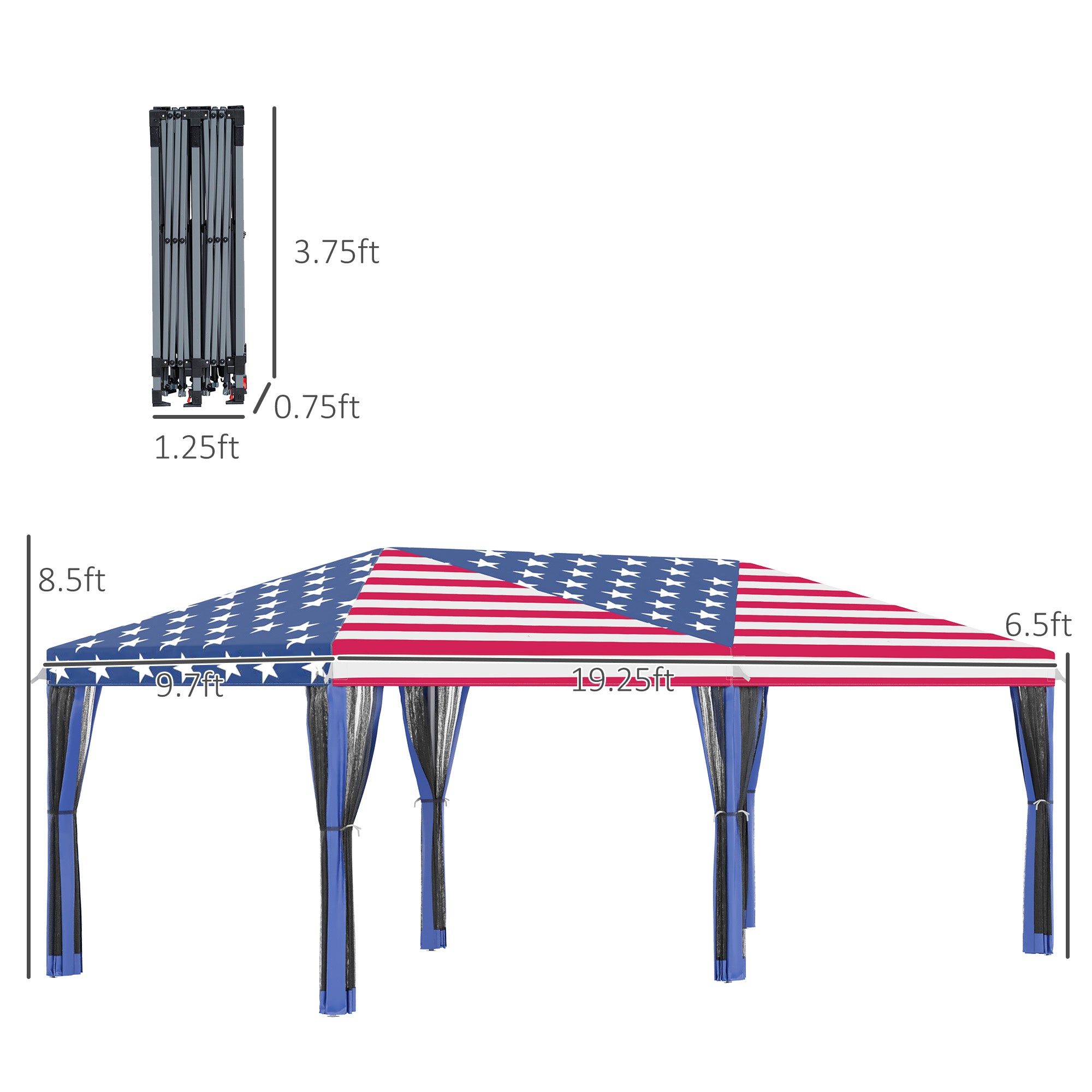 10'x20' Pop Up Party Tent Gazebo Wedding Canopy with 6 Sidewalls, American Flag