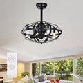Industrial Bladeless Ceiling Fan with Lights, 18" Caged Design, Reversible Motor, Remote Control, Downrod Mount, E12 Standard Base, Matte Black
