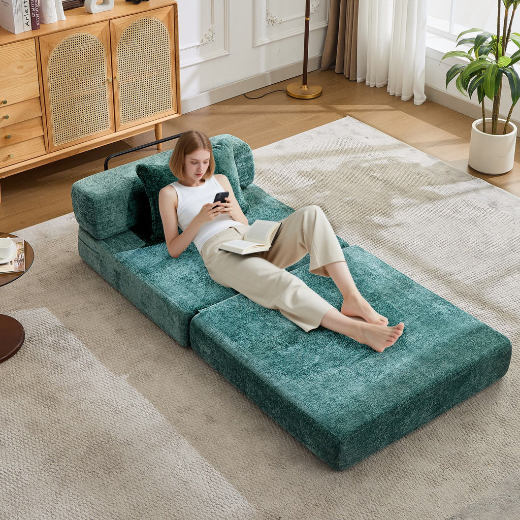 Compressed Sofa Single Seater Modular Sectional with Chenille Fabric, Modular Sofas for Small Spaces Convertible Floor Sofa Bed, 39.5" L x 39.5" W x 25" H, Beige
