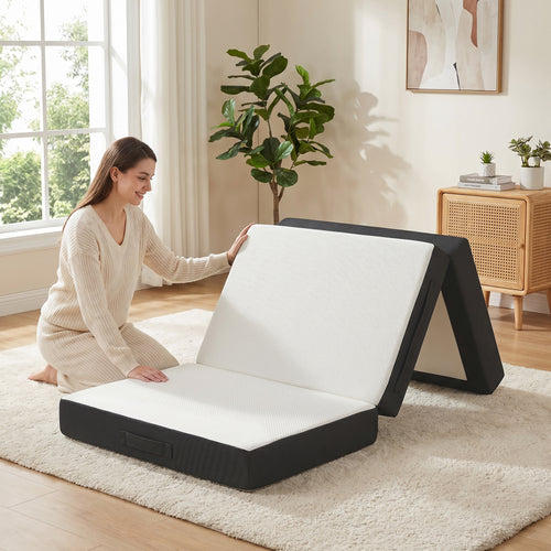 Trifold Mattress, 6 Inch Memory Foam Mattress for Guest, Camping, RV, Travel, Yoga, Made in USA, 75" x 38" x 6"