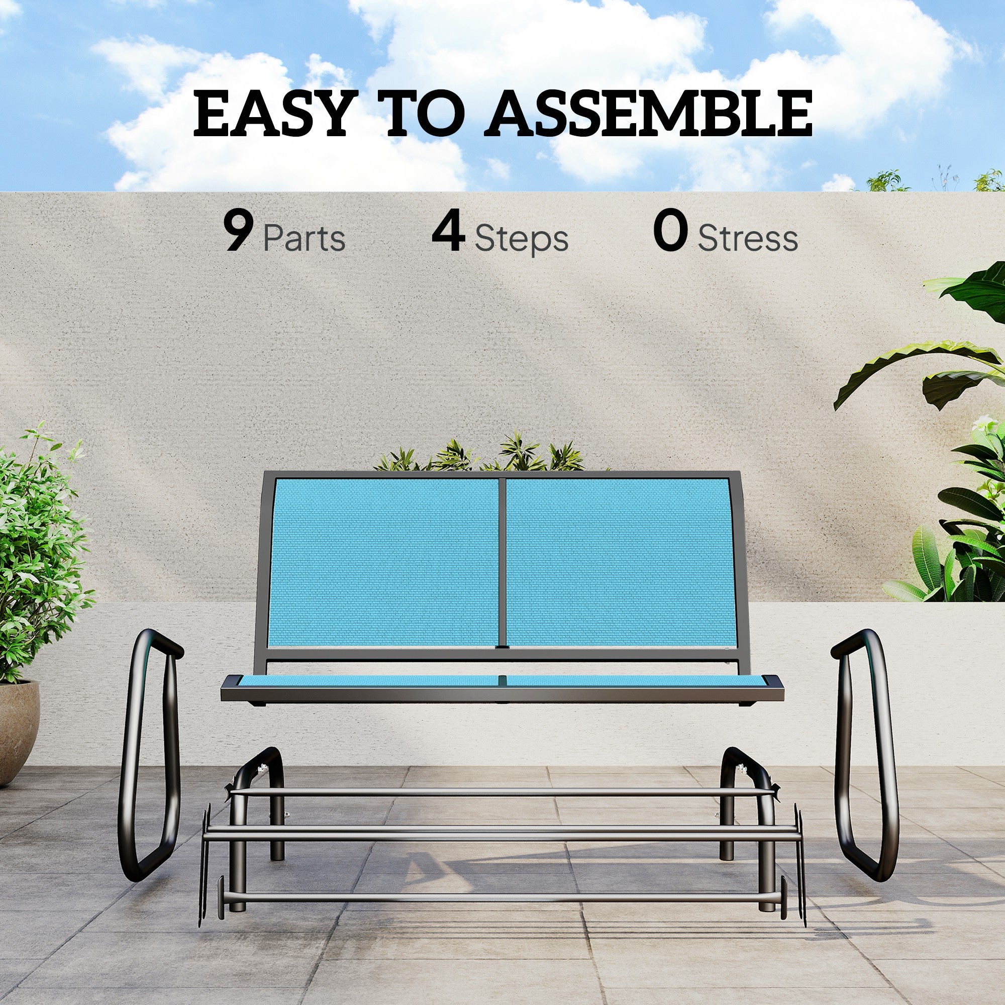 2-Person Outdoor Glider Bench, Patio Double Swing Rocking Chair Loveseat w/Powder Coated Steel Frame for Backyard Garden Porch, Blue