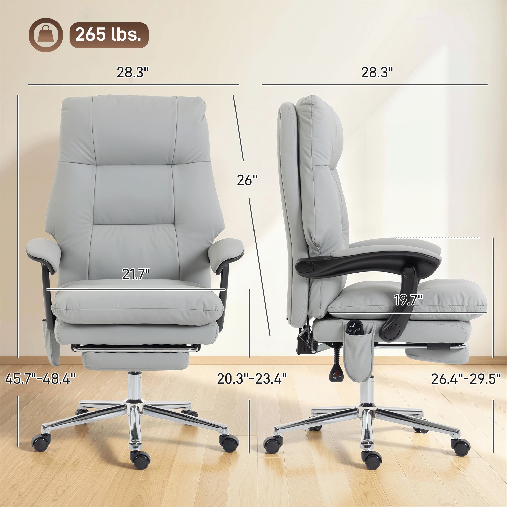 Massage Office Chair with 6-Point Vibration, Pet-Friendly Faux Leather Ergonomic Executive Desk Chair, Light Gray