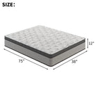 12" Twin Diamond Innerspring Hybrid Mattress with Cooling Gel Memory Foam, Pressure Relief, Motion Isolation, 75" L x 38" W x 12" H, Gray