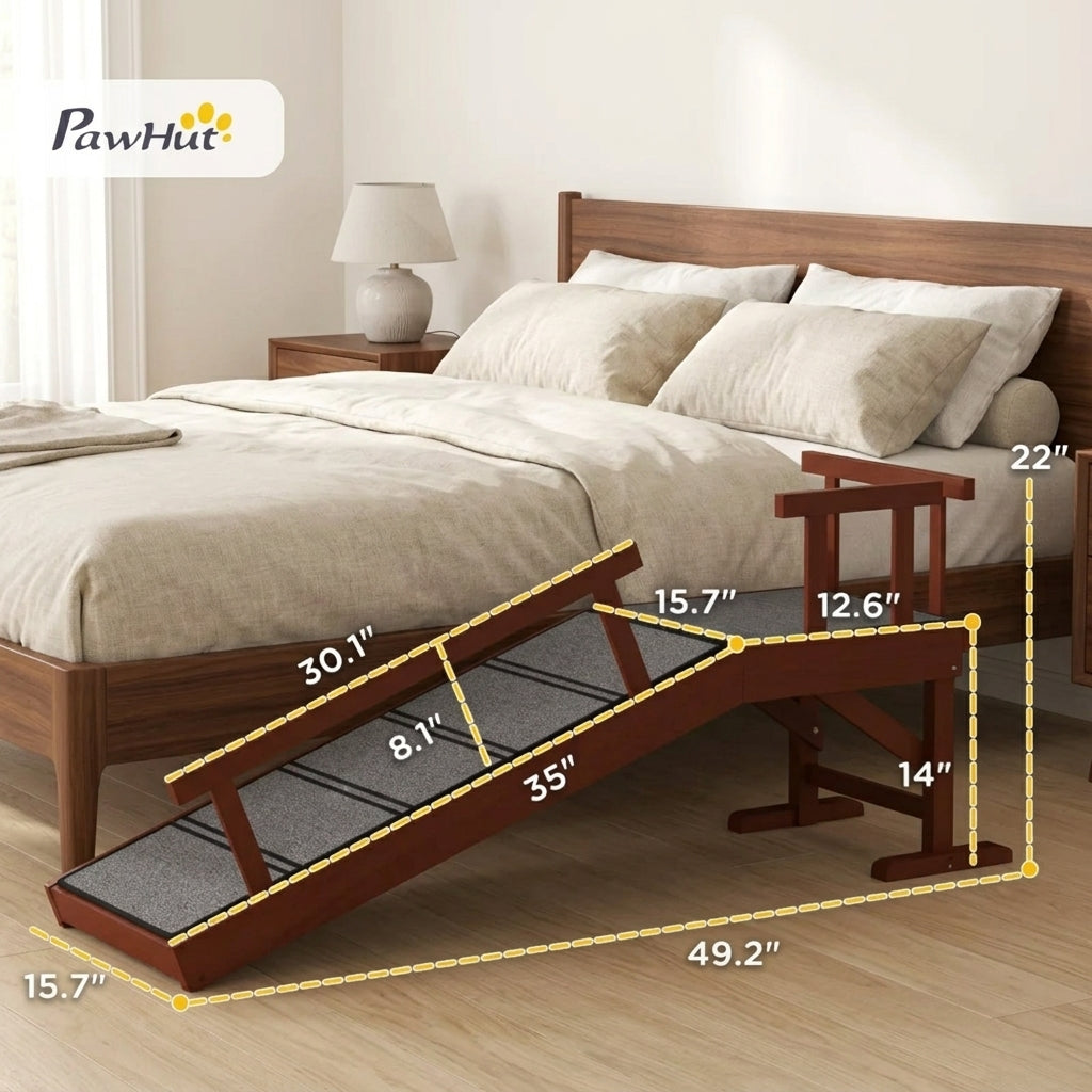 Wooden Dog Ramp with Removable Guardrails, Non-Slip Surface, 49" Long, Brown