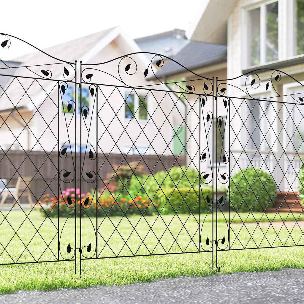 Garden Fence, 4 Pack Steel Fence Panels, 11.5' L x 43" H, Rust-Resistant Decorative Border Flower Edging for Yard, Landscape, Patio, Outdoor Decor, Wavey Vines
