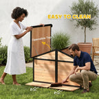 Dog House Outdoor, Wooden Dog Kennel Weatherproof with Porch, Openable Roof, Removable Bottom, Elevated Floor, Double Room for 2 Small to Medium Breeds, Natural