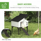 Chicken Coop Hen House with Nesting Box, Elevated Rabbit Hutch with Ramp, Asphalt Openable Roof and Elevated Legs
