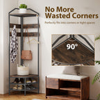Corner Hall Tree, Industrial 4-Tier Coat Rack with Shoe Storage, 8 Movable Hooks and 2 Shelves for Hallway, Rustic Brown