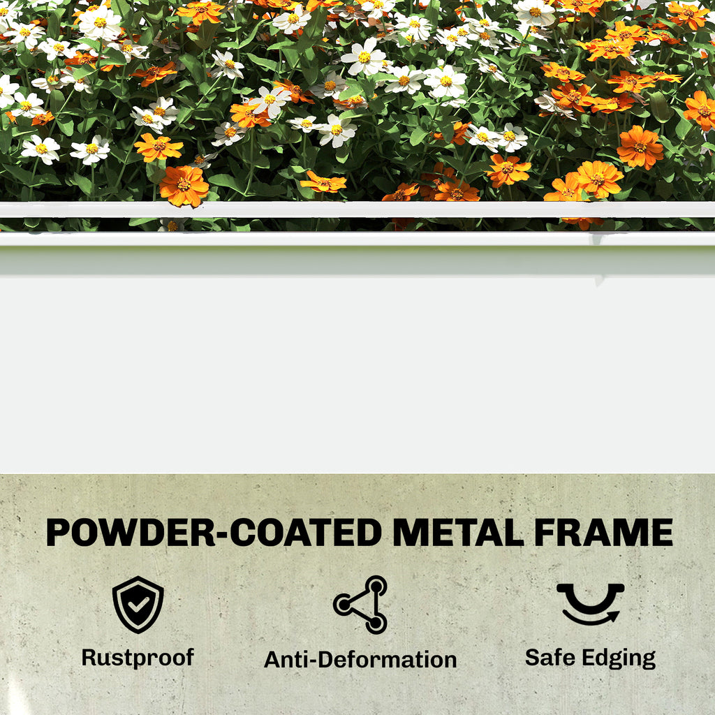 Raised Garden Bed with Flip-Up Greenhouse Cover, Metal Elevated Garden Bed with Legs and Drainage Hole, White
