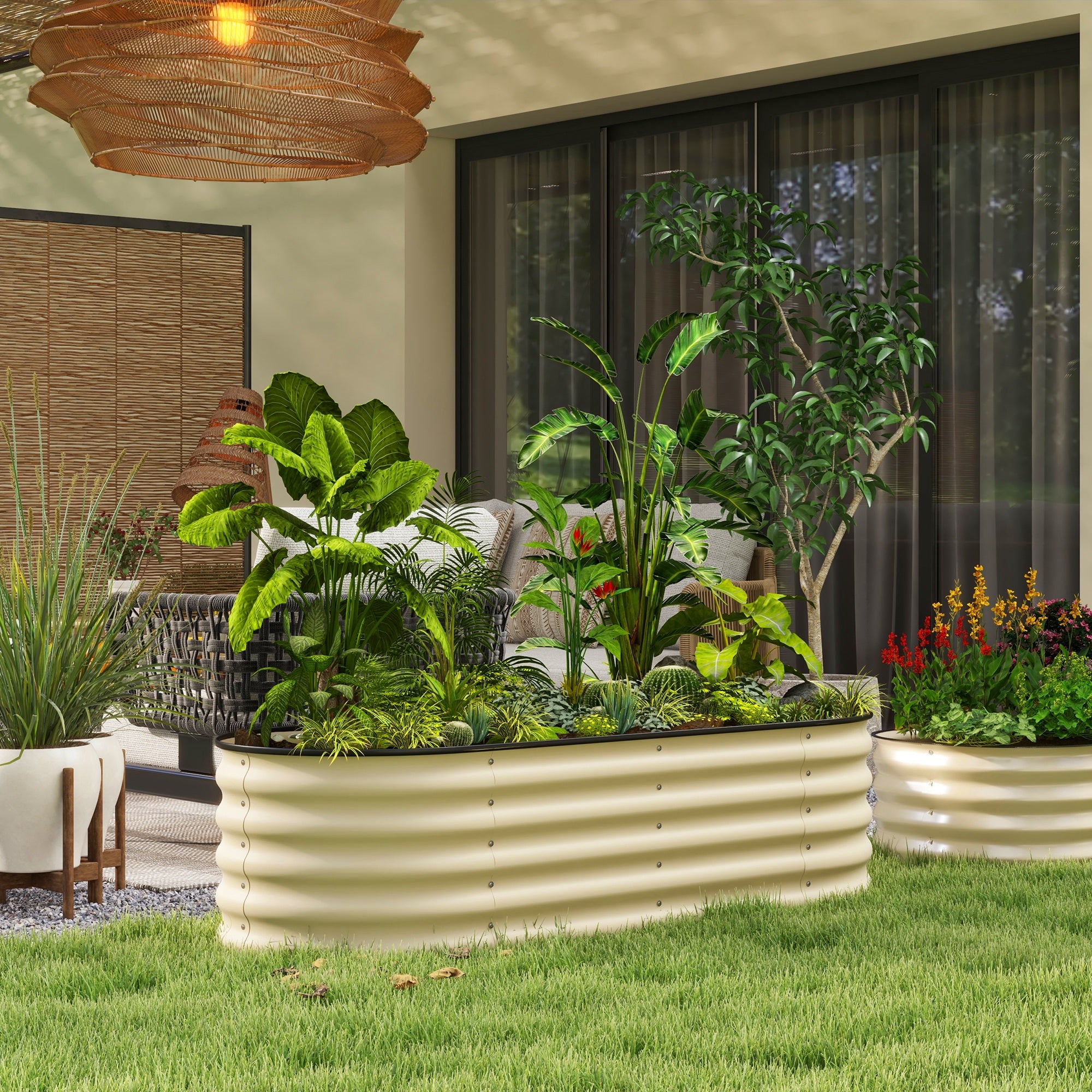 4.9' x 2' x 1.4' Galvanized Raised Garden Bed Kit, Metal Planter Box with Safety Edging, Cream