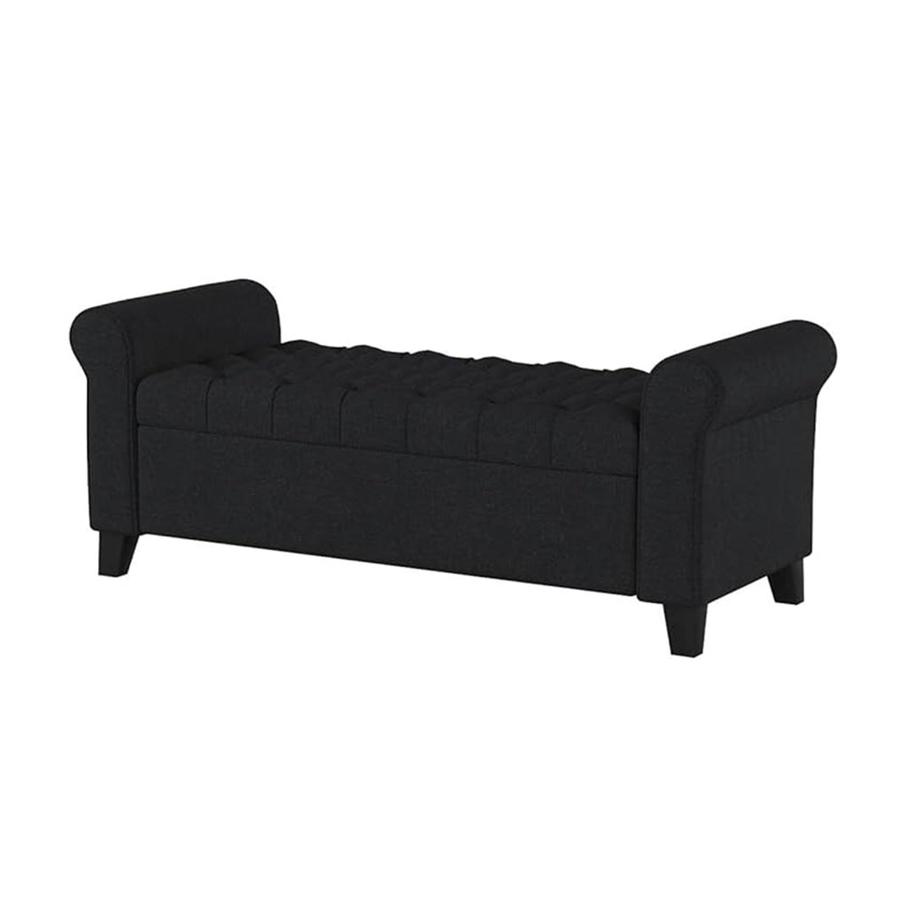 Contemporary Upholstered Ottoman with Rolled Arms and Pressure Hinges, Armed Storage Bench, Ideal for Small Spaces, 50" L x 19.5" W x 20.5" H, Dark Gray