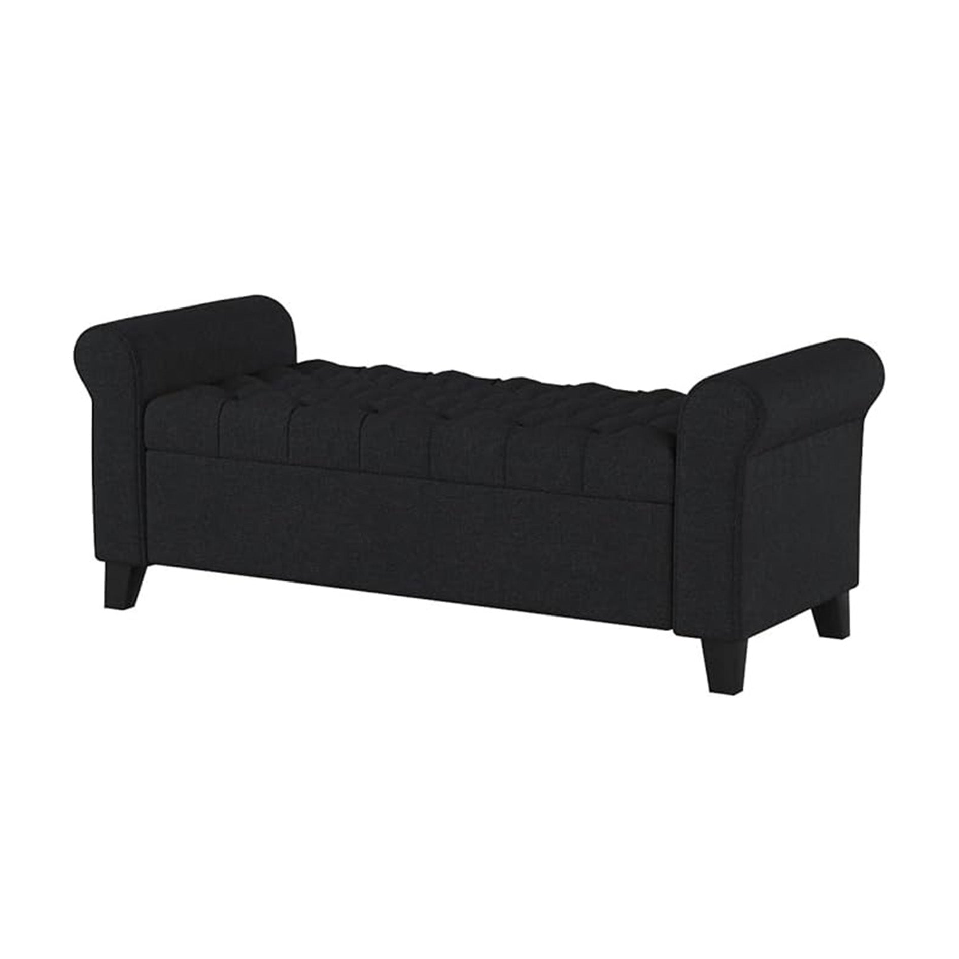Contemporary Upholstered Ottoman with Rolled Arms and Pressure Hinges, Armed Storage Bench, Ideal for Small Spaces, 50" L x 19.5" W x 20.5" H, Dark Gray
