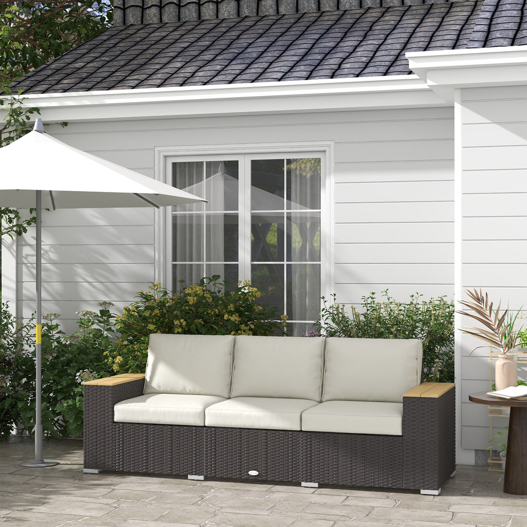3-Seat Outdoor Patio Sofa, PE Wicker Outdoor Couch with Extra Wide Deep Seat, Wide Armrests 4" Cushions, Beige