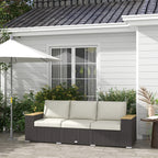 3-Seat Outdoor Patio Sofa, PE Wicker Outdoor Couch with Extra Wide Deep Seat, Wide Armrests 4" Cushions, Beige