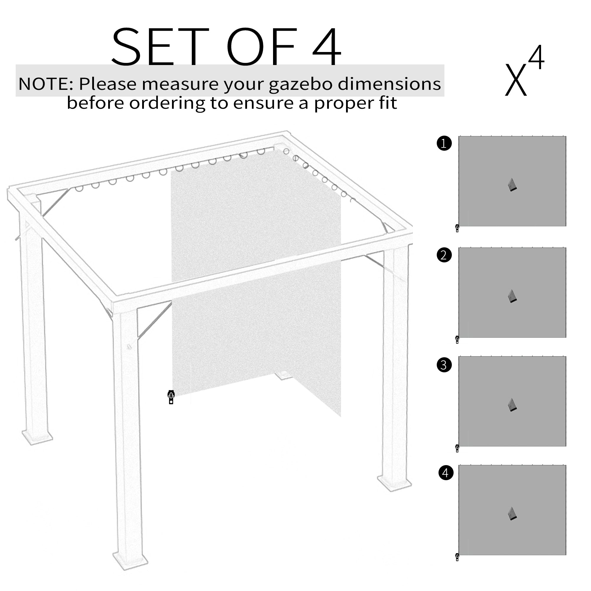 9.84' x 9.84' Gazebo Sidewall Set with Hooks/C-Rings, Gray