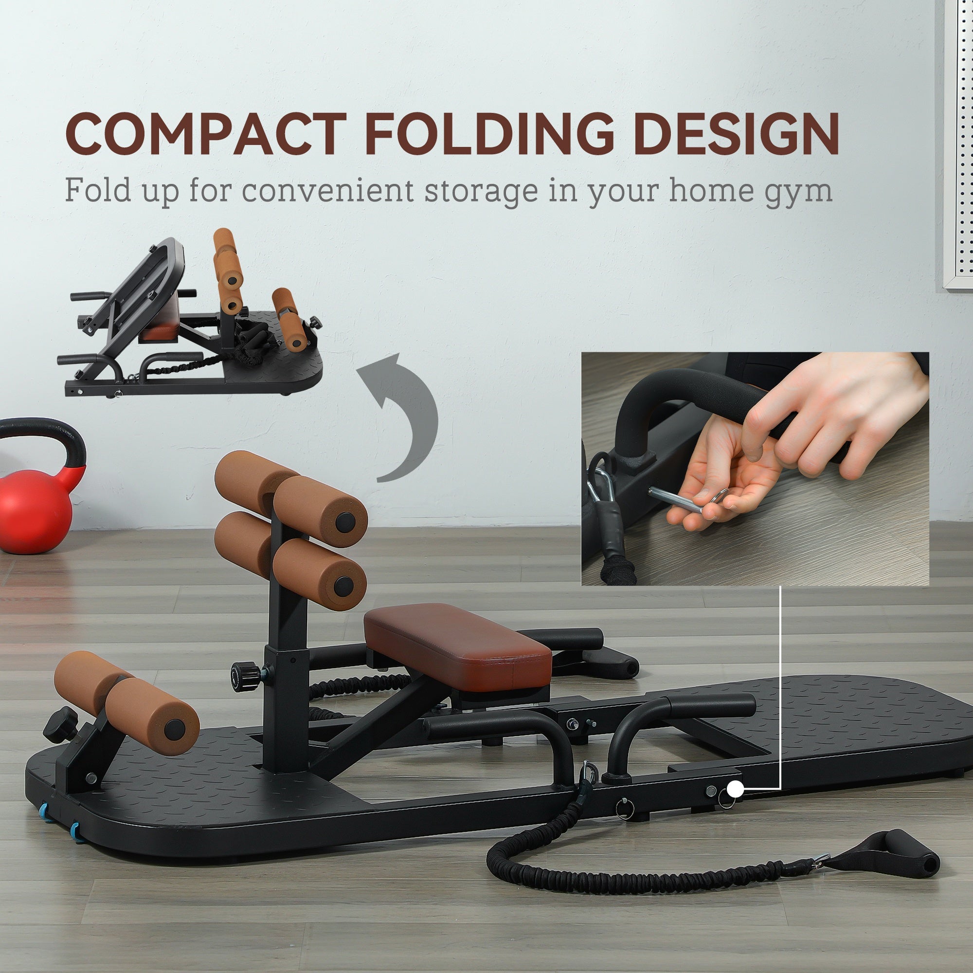 Foldable Sissy Squat Machine, Hip Thrust Machine with Push Up Stand, Multipurpose Glute Workout Equipment, Black