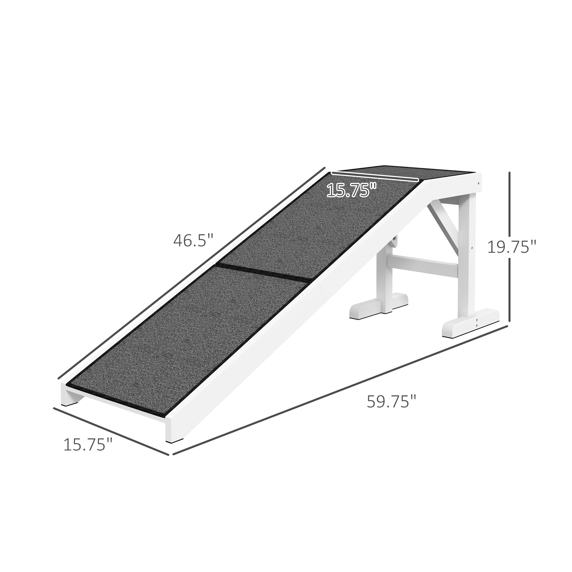 60" Pet Ramp for Dogs & Cats with Non-Slip Carpet, White