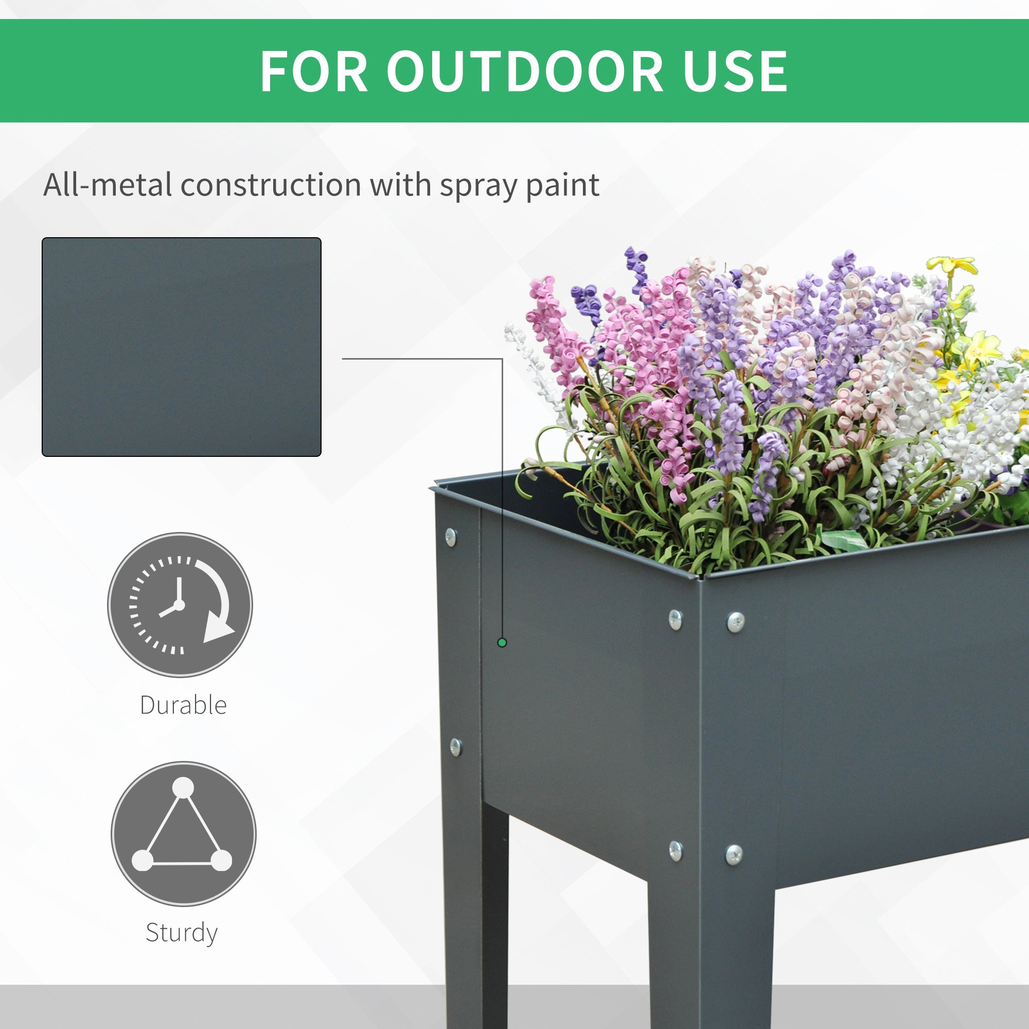 Metal Raised Garden Bed, Elevated Planter Box with Legs and Drain Holes, 39" x 12" x 32", Dark Gray