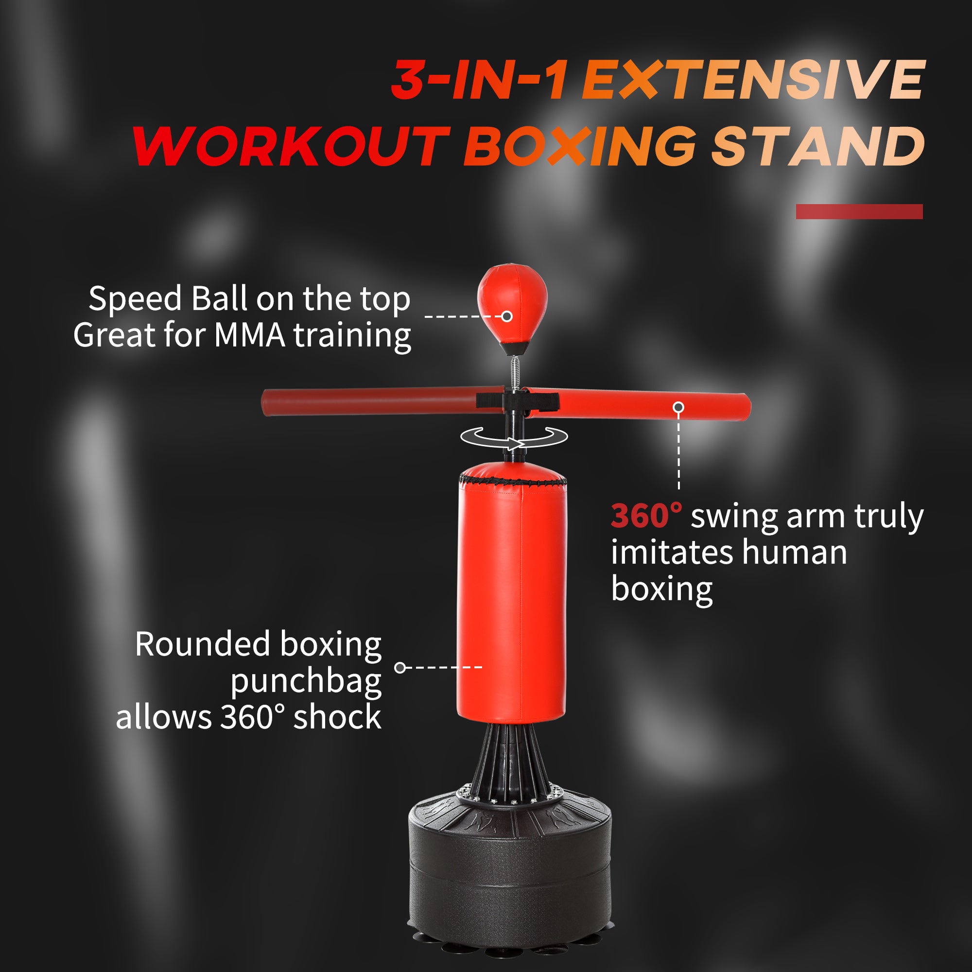 Boxing Bag, Freestanding Punching Bag with Speed Ball, Rotating Boxing Bar and Gloves, Weighted Base