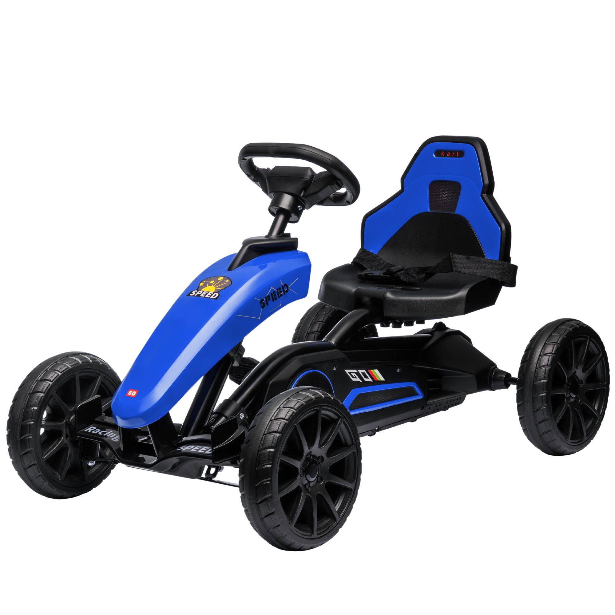 Kids Pedal Go Kart w/ Swing Axle, Shock-Absorbing Wheels, Blue