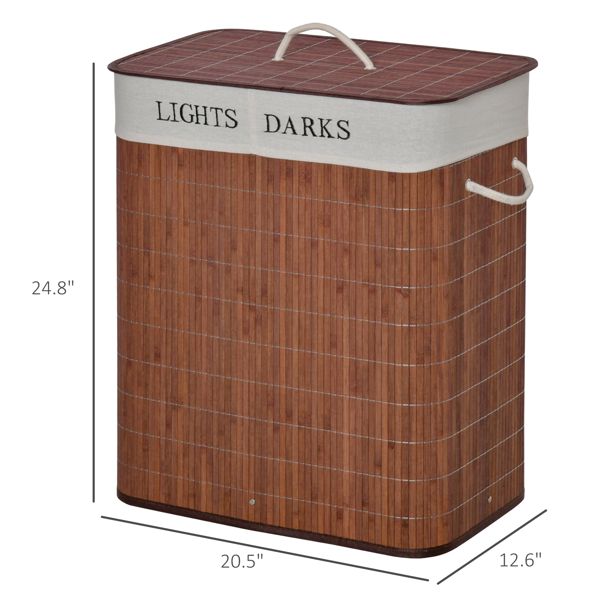 Bamboo Laundry Basket with Lid and String Handles, Collapsible Laundry Hamper with 2 Removable Bags, Brown